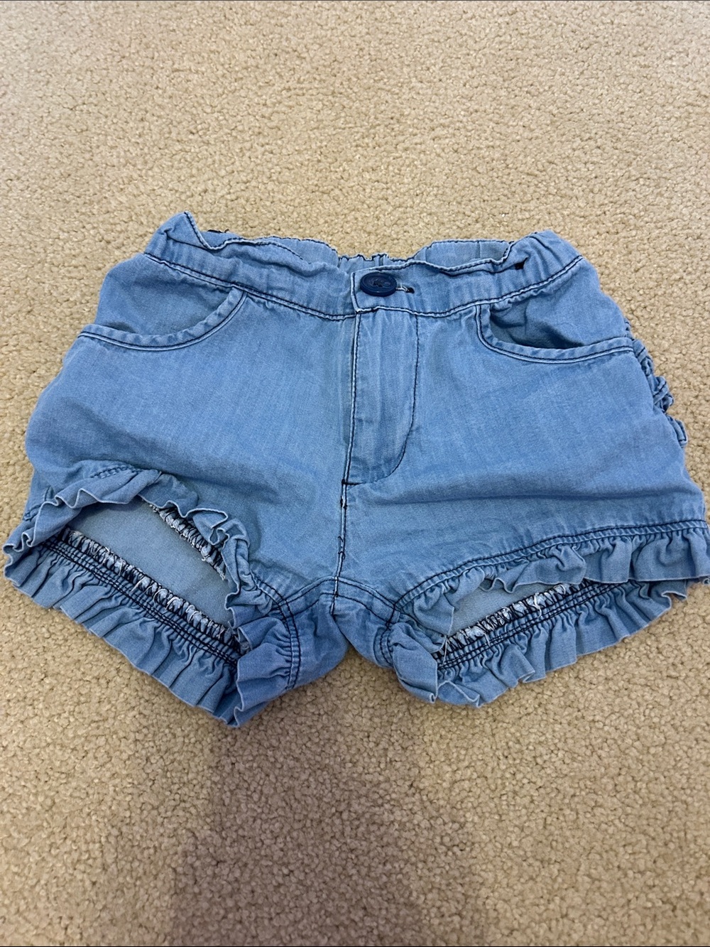 Ruffle Butts Light Blue Ruffle-Trim High Waist Shorts